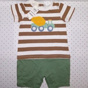FIRST IMPRESSIONS:  Baby Boy's DUMP TRUCK Appliqué Romper / Onesie